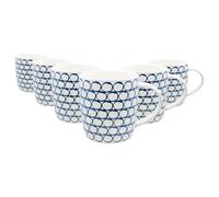 Nicola Spring 350ml Simply Home Tasses en Grès - Cercle Bleu et Blanc - 6x Grand Réutilisable Mignon Céramique Coloré Café Boissons Chaudes Ensemble de Thé avec Poignée | Cadeaux pour Hommes et Femmes