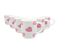 Nicola Spring 350ml Simply Home Tasses en Grès - Coeurs Blancs et Roses - 6x Grand Réutilisable Mignon Céramique Coloré Café Boissons Chaudes Thé avec Poignée | Cadeaux pour Hommes et Femmes