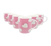 Nicola Spring 350ml Simply Home Tasses en Grès - Coeurs Roses et Blancs - 6x Grand Réutilisable Mignon Céramique Coloré Café Boissons Chaudes Thé avec Poignée | Cadeaux pour Hommes et Femmes