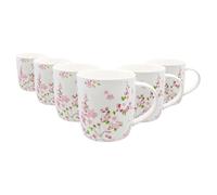 Nicola Spring 350ml Simply Home Tasses en Grès - Floral Blanc - 6x Grand Réutilisable Mignon Céramique Coloré Café Boissons Chaudes Ensemble de Thé avec Poignée | Cadeaux pour Hommes et Femmes