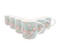 Nicola Spring 350ml Simply Home Tasses en Grès - Floral Vert - 6x Grand Réutilisable Mignon Céramique Coloré Café Boissons Chaudes Ensemble de Tasses à Thé avec Poignée | Cadeaux pour Hommes et Femmes