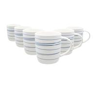 Nicola Spring 350ml Simply Home Tasses en Grès - Rayures Bleues et Blanches - 6x Grand Réutilisable Mignon Céramique Coloré Café Boissons Chaudes Thé avec Poignée | Cadeaux pour Hommes et Femmes