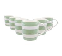 Nicola Spring 350ml Simply Home Tasses en Grès - Rayures Vertes et Blanches - 6x Grand Réutilisable Mignon Céramique Coloré Café Boissons Chaudes Thé avec Poignée | Cadeaux pour Hommes et Femmes