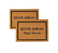 Nicola Spring ANTIDÉRAPANTS Halloween Thème Porte Tapis Lot de 2 - Coir Naturel, intérieur extérieur - 60 cm - Assistants Bienvenue