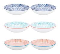 Nicola Spring Bols à pâtes Fantaisie en Porcelaine avec Motifs Orange - 3 modèles différents - Boîte de 6
