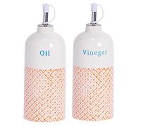 Nicola Spring Bouteilles de Distributeur de vinaigre/Huile en Porcelaine - Impression Orange/Bleu - 500 ML - Ensemble de 2