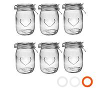 Nicola Spring Coeur de Verre - Jars de Stockage des Aliments Vintage Preserving Container - Couvercle Clip - 1 Litre - Joint Clear - Lot de 6
