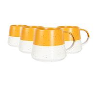 Nicola Spring Ensemble de tasses à café en céramique - 370 ml - Lot de 4 tasses à café en grès moucheté trempé dans la moutarde, passent au lave-vaisselle