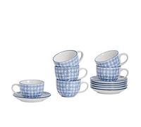 Nicola Spring Ensemble de tasses et de soucoupes pour cappuccino/thé en porcelaine avec motifs imprimés - Motifs imprimés en orange flower - Ensemble de 12