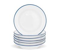Nicola Spring Ferme Rimmed Petit-déjeuner/Soupe Plat - 22cm (9") - Blanc/Bleu - Lot de 6