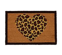 Nicola Spring Mat de Porte de la Coco - nattes de Bienvenue en Plein air à Noix de Coco Naturelle - 60 x 40 cm - Heart Leopard