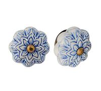 Nicola Spring Poignées en céramique - pour Placard/tiroir - Style Floral Vintage - Bleu Clair - Lot de 12