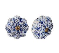 Nicola Spring Poignées en céramique - pour Placard/tiroir - Style Floral Vintage - Bleu foncé - Lot de 12