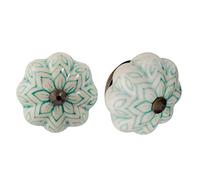 Nicola Spring Poignées en céramique - pour Placard/tiroir - Style Floral Vintage - Vert Menthe - Lot de 12