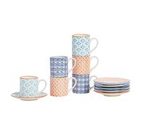 Nicola Spring Tasse à Expresso à Motifs et Soucoupe 65 ML - Ensemble de 6