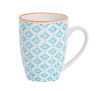 Nicola Spring Tasse imprimée à la main - 330 ml - Bleu - Lot de 1 - Tasses à chocolat chaud en Faïence, tasses à thé et à café pour cuisines, cafés et restaurants