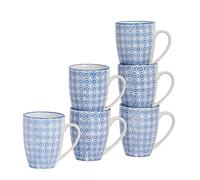 Nicola Spring Tasse imprimée à la main - 330 ml - Marine - Paquet de 6 - Tasses à chocolat chaud en porcelaine Tasses à thé et à café pour cuisines, cafés et restaurants