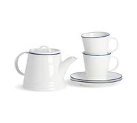 Nicola Spring Thé à la Blanc 5 pièces pour Deux Ensembles - Rustic Country Cottage Teapot Teacups Soucoupes - Blanc