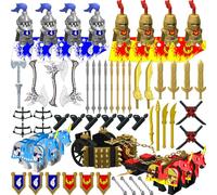 Nicolababe Pack d'Armes pour Minifigurines Kit d'Armes de Chevalier Comprenant Chariot, Cheval, Chanfrin, Barde, Armure, Casque, Bouclier Compatible avec Toutes Les Grandes Marques (Chariot médiéval)