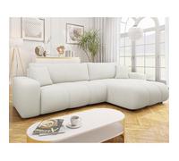 Nicole - Canapé d'angle réversible 5 places convertible avec coffre en tissu - Beige