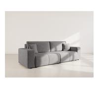 Nicole - Canapé droit 3 places convertible avec coffre en tissu - Gris Gris