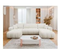 Nicole - Canapé panoramique en U 7 places convertible avec coffre en tissu - Beige Beige G