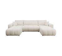Best Mobilier - Nicole - Canapé panoramique en U 7 Places Convertible avec Coffre en Tissu, Beige