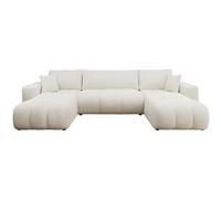 Nicole - Canapé panoramique en U 7 places convertible avec coffre en tissu - Beige Beige G