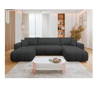 Nicole - Canapé panoramique en U 7 places convertible avec coffre en tissu - Gris Anthracite