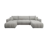 Nicole - Canapé panoramique en U 7 places convertible avec coffre en tissu - Gris clair Gris clair