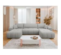 Bestmobilier - Nicole - Canapé panoramique en U 7 Places Convertible avec Coffre en Tissu, Gris Clair