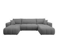 Nicole - Canapé panoramique en U 7 places convertible avec coffre en tissu - Gris