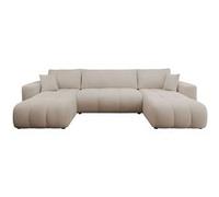 Bestmobilier - Nicole - Canapé panoramique en U 7 Places Convertible avec Coffre en Tissu, Taupe