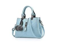 NICOLE & DORIS 2025 Nouveau Sac à Main Femme Sacs Portés Main Mode Sac Bandoulière Élégant Sac Epaule Sacoche Femme Sac à Poignée Supérieure avec Pom Poms Bleu Azur