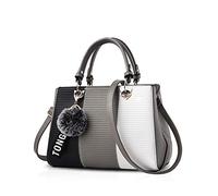 NICOLE & DORIS 2025 Nouveau Sac à Main Femme Sacs Portés Main Mode Sac Bandoulière Élégant Sac Epaule Sacoche Femme Sac à Poignée Supérieure avec Pom Poms Grise