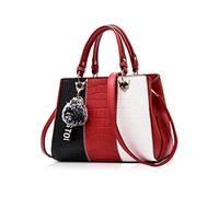 NICOLE & DORIS 2025 Nouveau Sac à Main Femme Sacs Portés Main Mode Sac Bandoulière Élégant Sac Epaule Sacoche Femme Sac à Poignée Supérieure avec Pom Poms Rouge