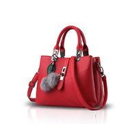 NICOLE & DORIS 2025 Nouveau Sac à Main Femme Sacs Portés Main Mode Sac Bandoulière Élégant Sac Epaule Sacoche Femme Sac à Poignée Supérieure avec Pom Poms Rouge