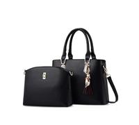 Nicole & Doris 2025 Nouvelle Mode PU Sac à Main en Cuir + Sac à bandoulière 2pcs Set fourre-Tout Sac à Main Pratique avec Parure pour Les Filles (Noir)
