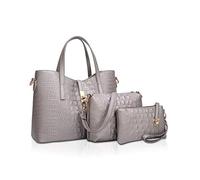 NICOLE & DORIS Ensemble de Sac à Main pour Femme 3 Pièces - Sac d'Épaule, Bandoulière et Porte-Monnaie en Crocodile Gris