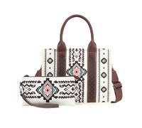 NICOLE & DORIS Ensemble Sac a Main et Portefeuille Femme Sac Bandoulière Sac Fourre Tout Imprimé Boheme Sac Epaule en Toile pour Travail Shopping Voyage Beige 2 Pièces S