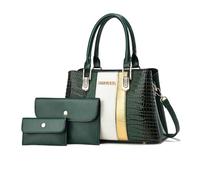 NICOLE & DORIS Ensemble Sac Femme Elegant Sac Fourre Tout Moyen Sac Bandoulière Cuir Verni Sac a Main et Portefeuille Sac Epaule pour Travail Shopping Voyage Vert