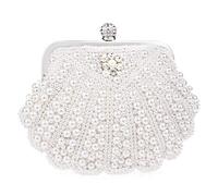 NICOLE & DORIS Femme Sac de soirée Pochette Sac à Main en Bandoulièr Perles Sac de Mariage Sac en Strass avec Chaîne Blanc L