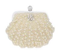 NICOLE & DORIS Femme Sac de soirée Pochette Sac à Main en Bandoulièr Perles Sac de Mariage Sac en Strass avec Chaîne Beige