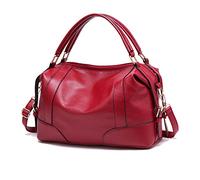 NICOLE & DORIS Femme Sacs à Main Sac Huile ciré Sac en Cuir Souple Sac à bandoulière Boston Sacs Rouge
