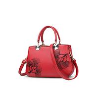 NICOLE&DORIS Femmes Fleurs Haut Handle Handbags Sac d'épaule Sac bandoulière Fourre-tout Dames Cartable PU Cuir Feuille Rouge Vin