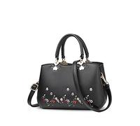 NICOLE&DORIS Femmes Fleurs Haut Handle Handbags Sac d'épaule Sac bandoulière Fourre-Tout Dames Cartable PU Cuir Flower Black
