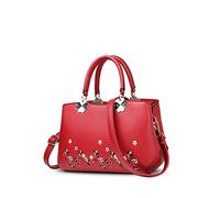 NICOLE&DORIS Femmes Fleurs Haut Handle Handbags Sac d'épaule Sac bandoulière Fourre-tout Dames Cartable PU Cuir Fleur Rouge Vin