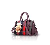 NICOLE&DORIS Femmes Mode Sac à Main coloré Crossbody épaule Sac fourre-Tout Sac à provisions poignées Longues PU pour Dames, Violet Foncé - L