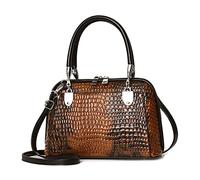 NICOLE & DORIS Femmes Sac à Main Rétro Sac à Bandoulière en Crocodile Sac Messenger en Cuir PU Sacs Portés épaule Classique Petit Cabas Marron A