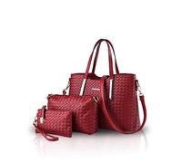 NICOLE&DORIS Femmes Sacs à Main 3 Pcs Sacs à Main pour Dames Sac Fourre-Tout Sacs à bandoulière vin Rouge